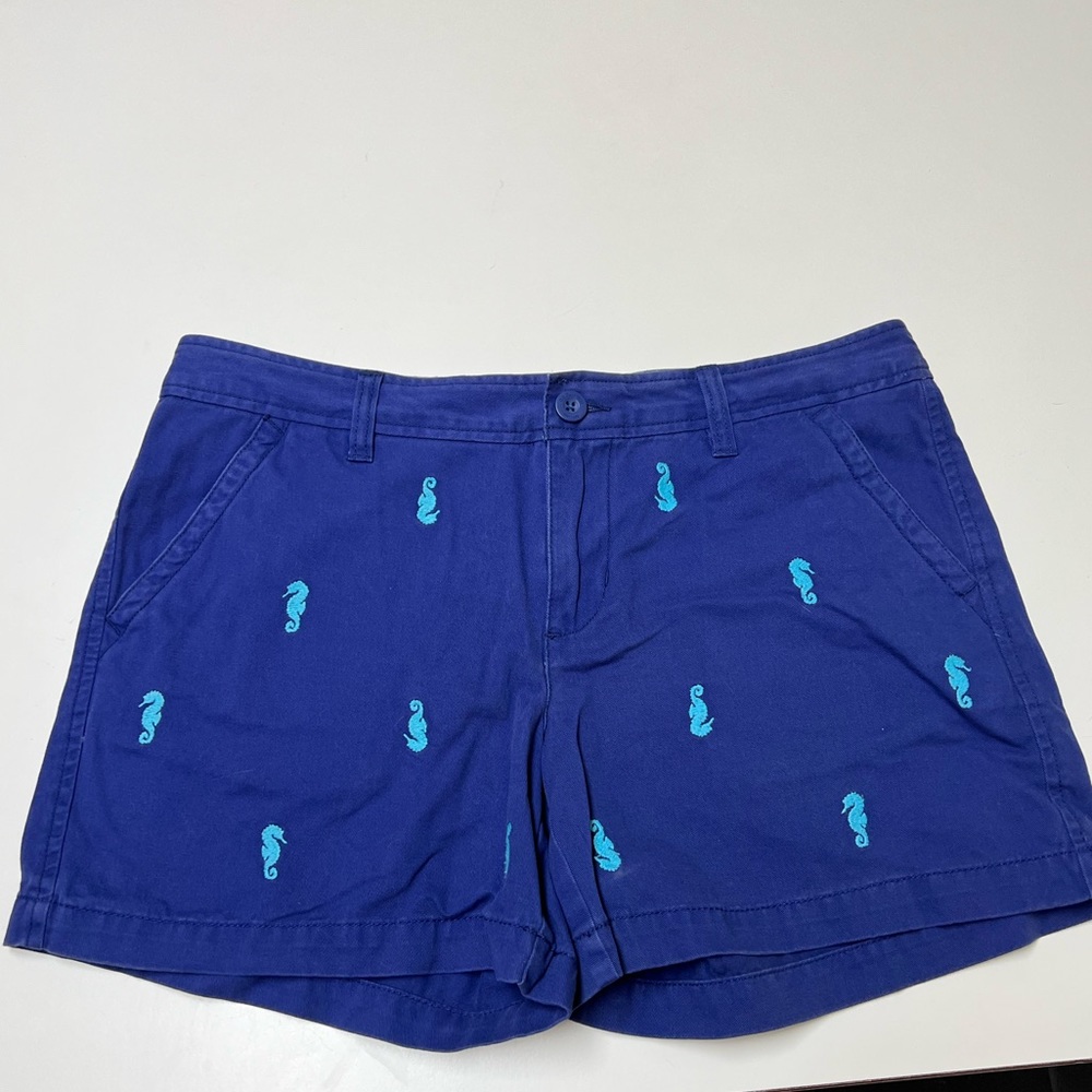 Size 6 blue shorts with aqua blue embroidered seahorses